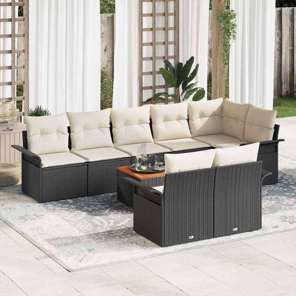 vidaXL Tuinbank Set met kussen 9 pcs Zwart poly rattan