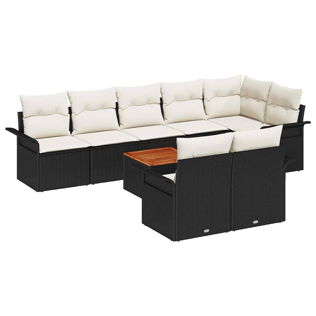 vidaXL Tuinbank Set met kussen 9 pcs Zwart poly rattan