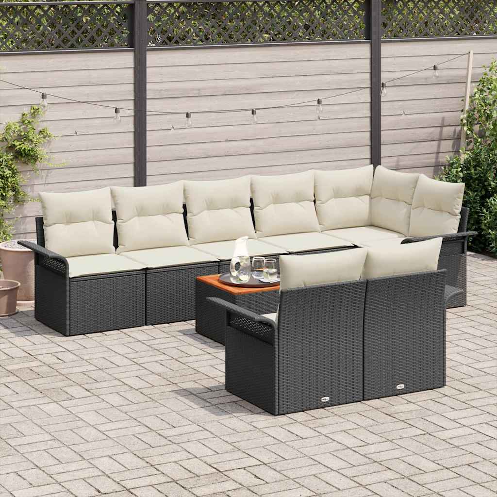 vidaXL Tuinbank Set met kussen 9 pcs Zwart poly rattan