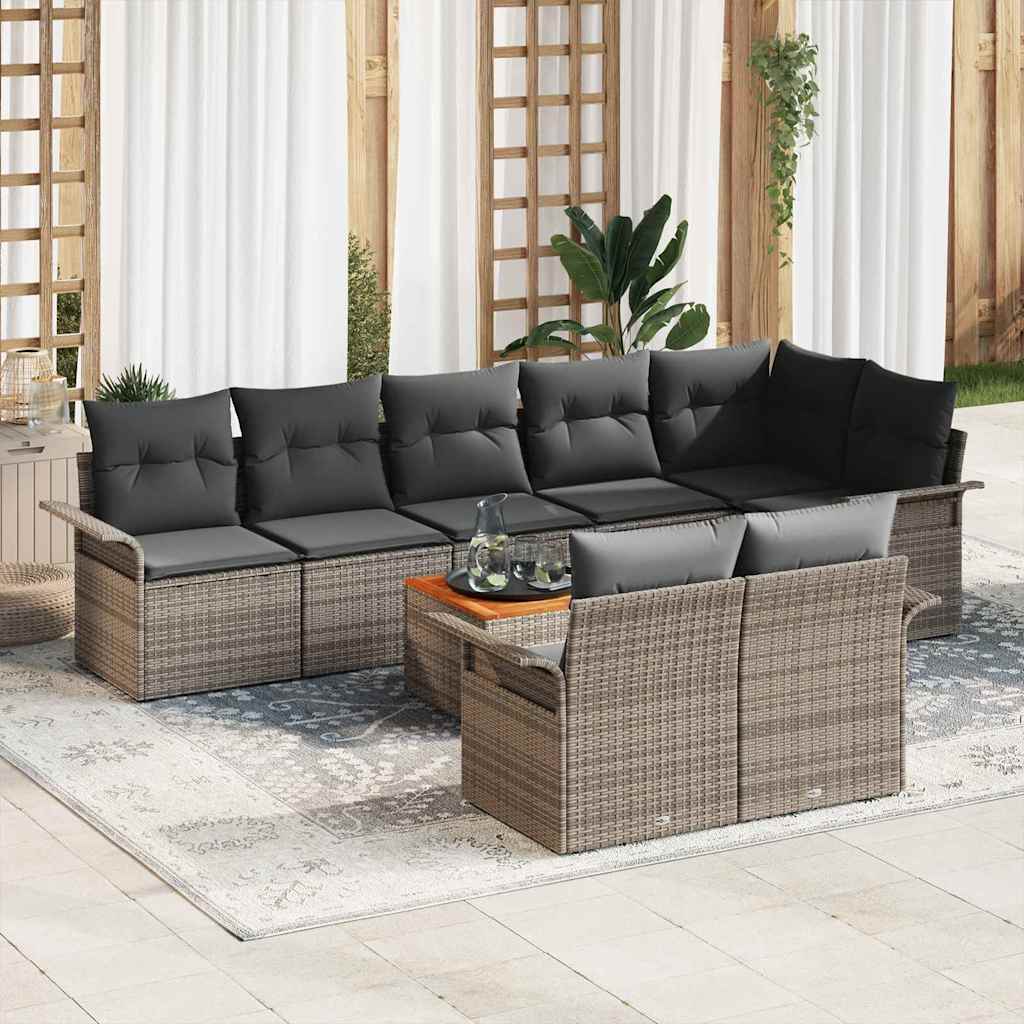 vidaXL Tuinbank Set met kussen 9 pcs Zwart poly rattan