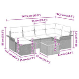 vidaXL Tuinbank Set met kussen 7 pcs Zwart poly rattan