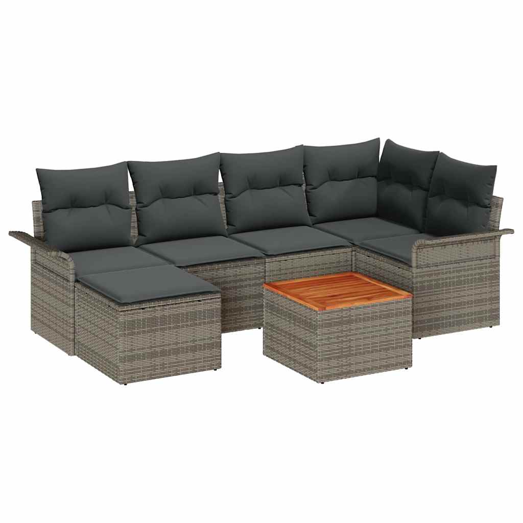 vidaXL Tuinbank Set met kussen 7 pcs Zwart poly rattan