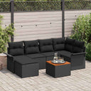 vidaXL Tuinbank Set met kussen 7 pcs Zwart poly rattan