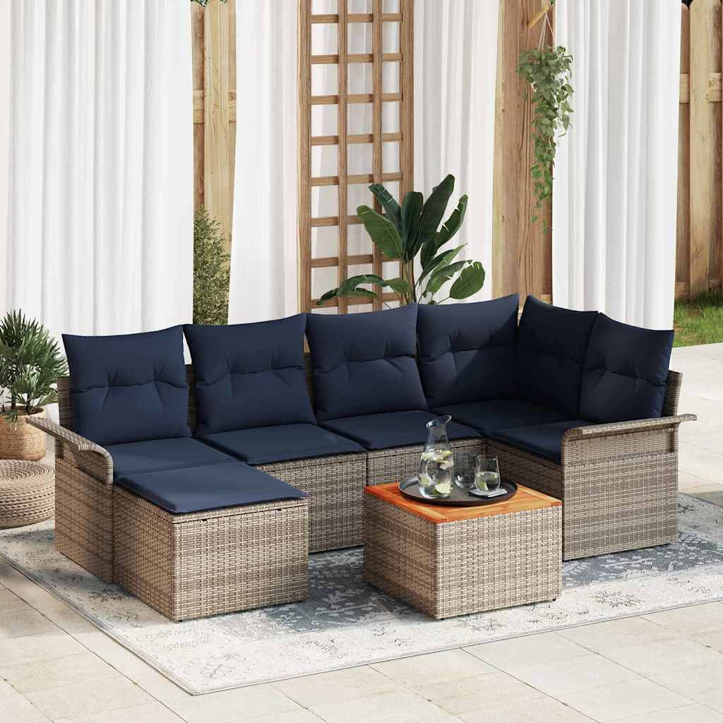 vidaXL Garden Sofa Set with cushions 7 pcs Grey poly rattan