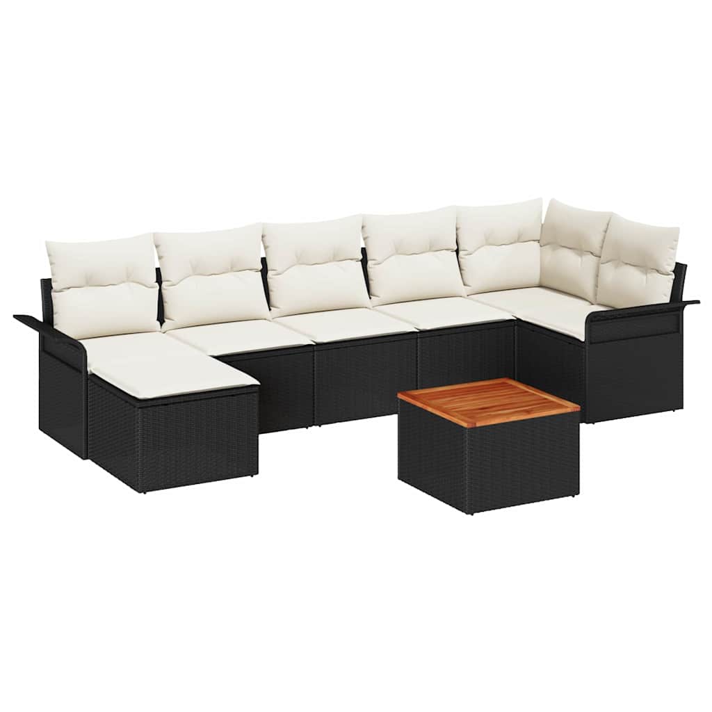 vidaXL Tuinbank Set met kussen 8 pcs Zwart poly rattan