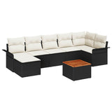 vidaXL Tuinbank Set met kussen 8 pcs Zwart poly rattan