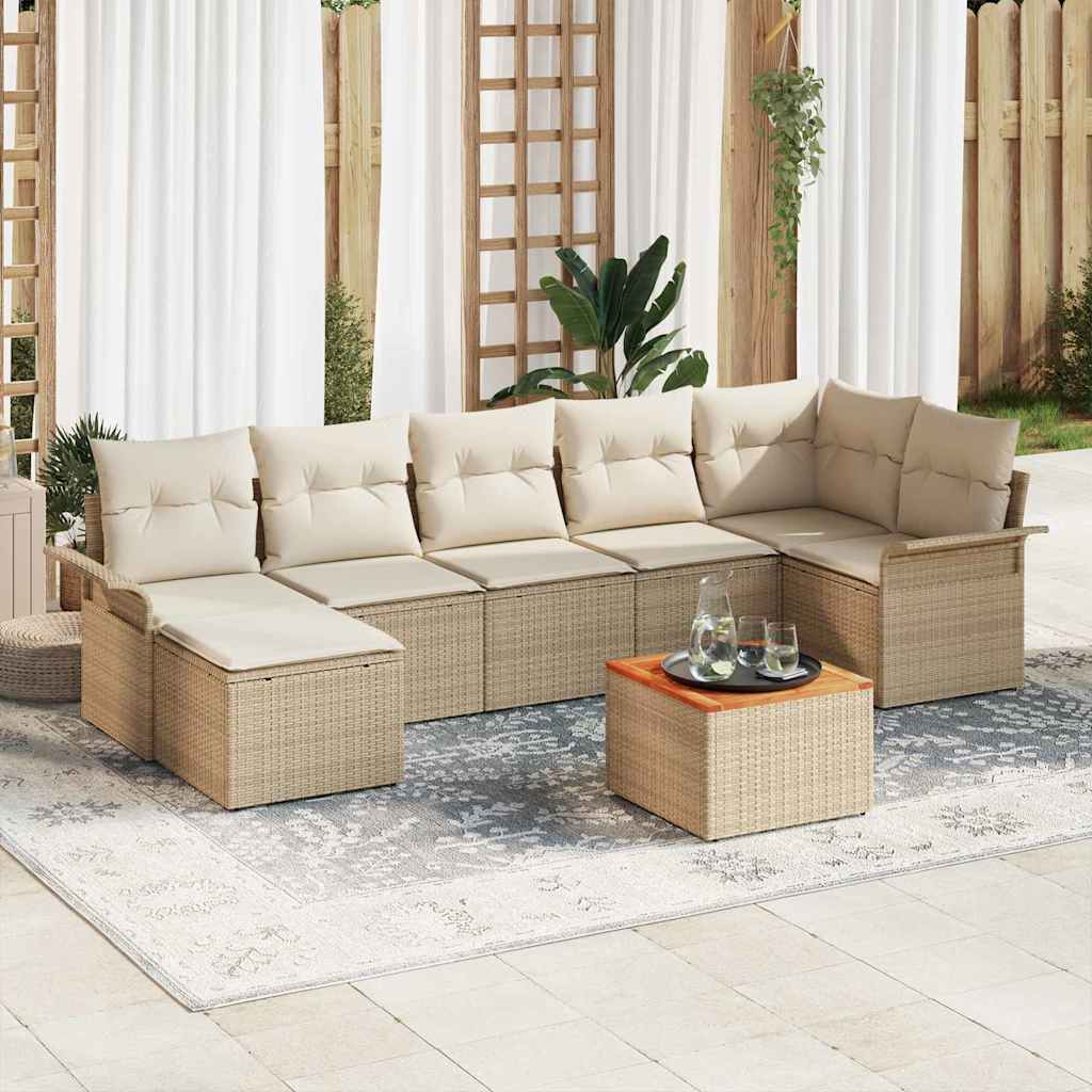 vidaXL Tuinbank Set met kussen 8 pcs Zwart poly rattan