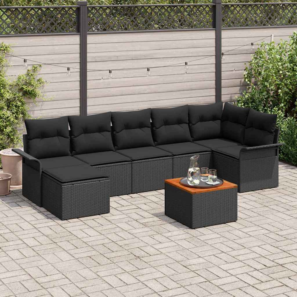 vidaXL Tuinbank Set met kussen 8 pcs Zwart poly rattan