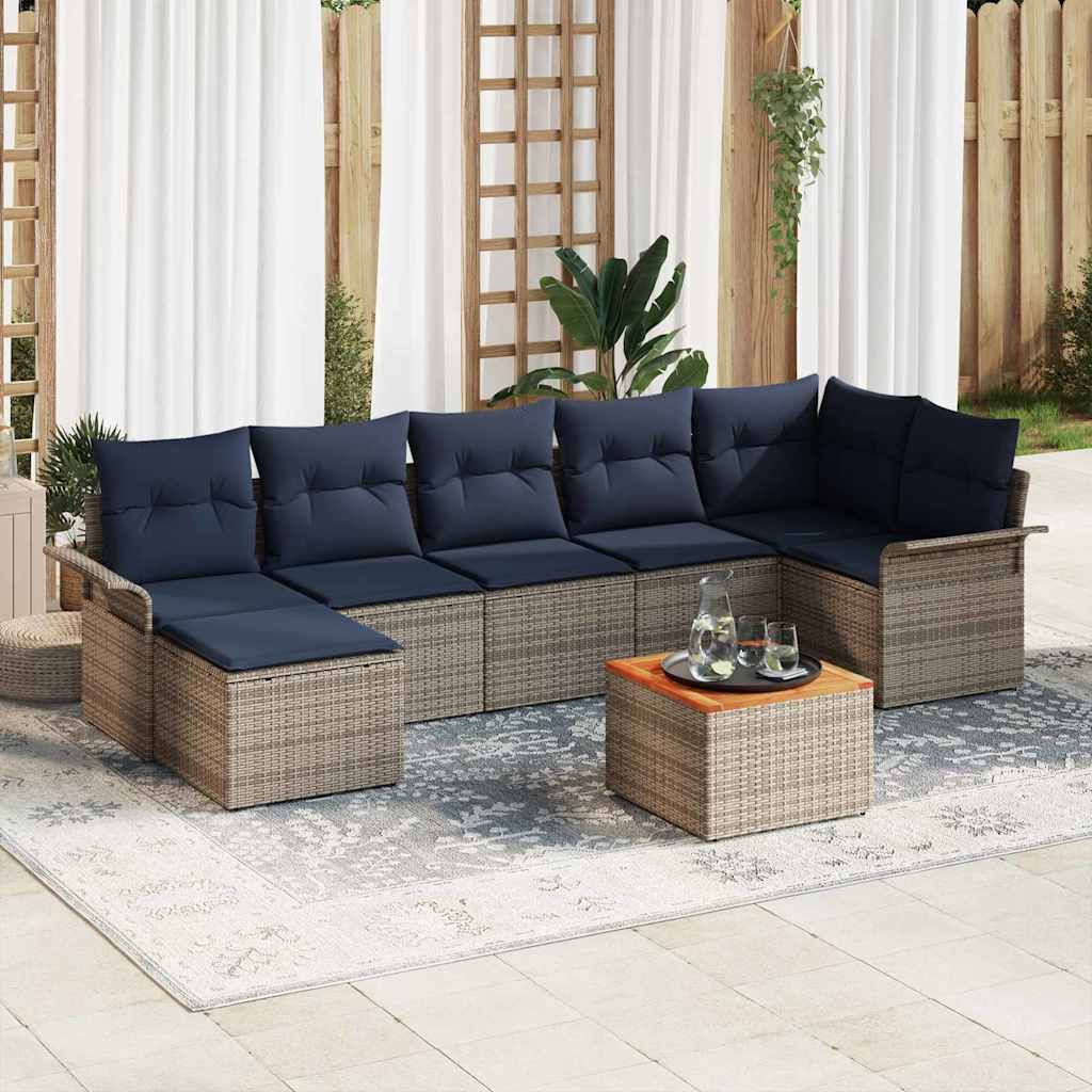 vidaXL Tuinbank Set met kussen 8 pcs Grijs poly rattan