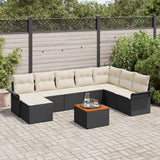 vidaXL Tuinbank Set met kussen 9 pcs Zwart poly rattan