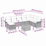 vidaXL Tuinbank Set met kussen 9 pcs Zwart poly rattan