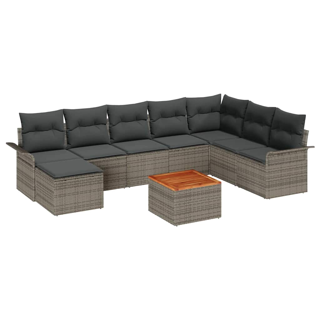 vidaXL Tuinbank Set met kussen 9 pcs Zwart poly rattan