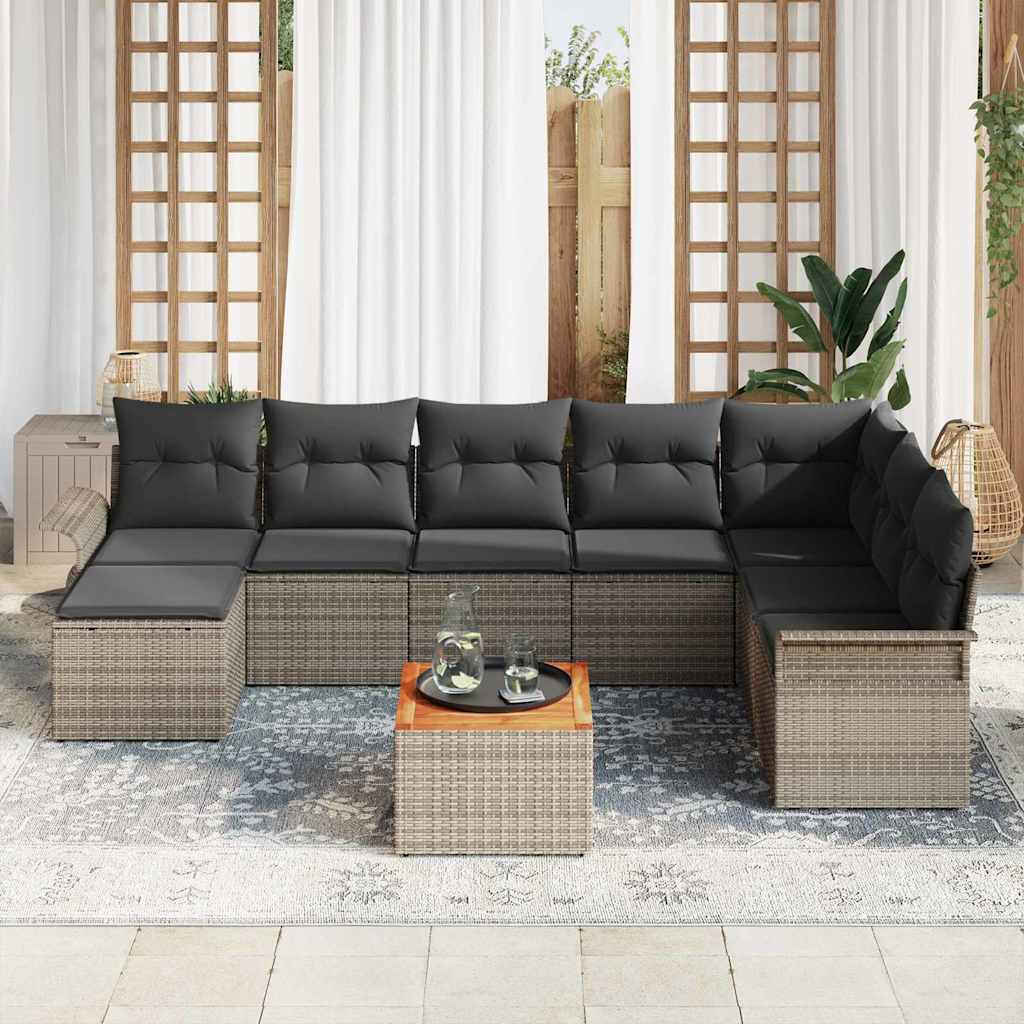 vidaXL Tuinbank Set met kussen 9 pcs Zwart poly rattan