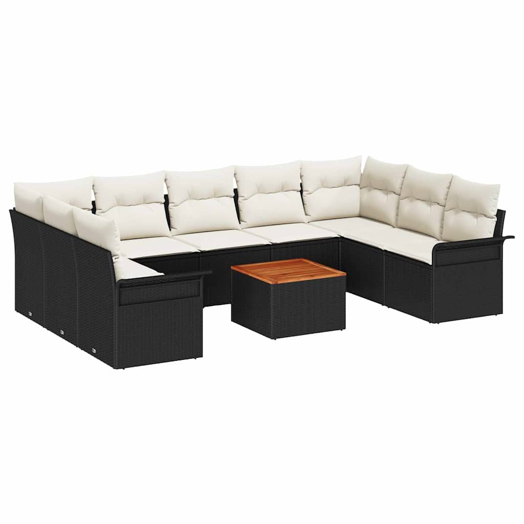 vidaXL Tuinbank Set met kussen 10 pcs Zwart poly rattan