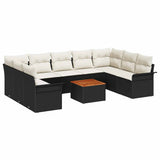 vidaXL Tuinbank Set met kussen 10 pcs Zwart poly rattan