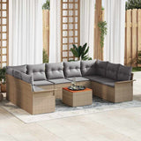 vidaXL Tuinbank Set met kussen 10 pcs Zwart poly rattan