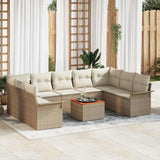 vidaXL Tuinbank Set met kussen 10 pcs Zwart poly rattan