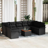 vidaXL Tuinbank Set met kussen 10 pcs Zwart poly rattan