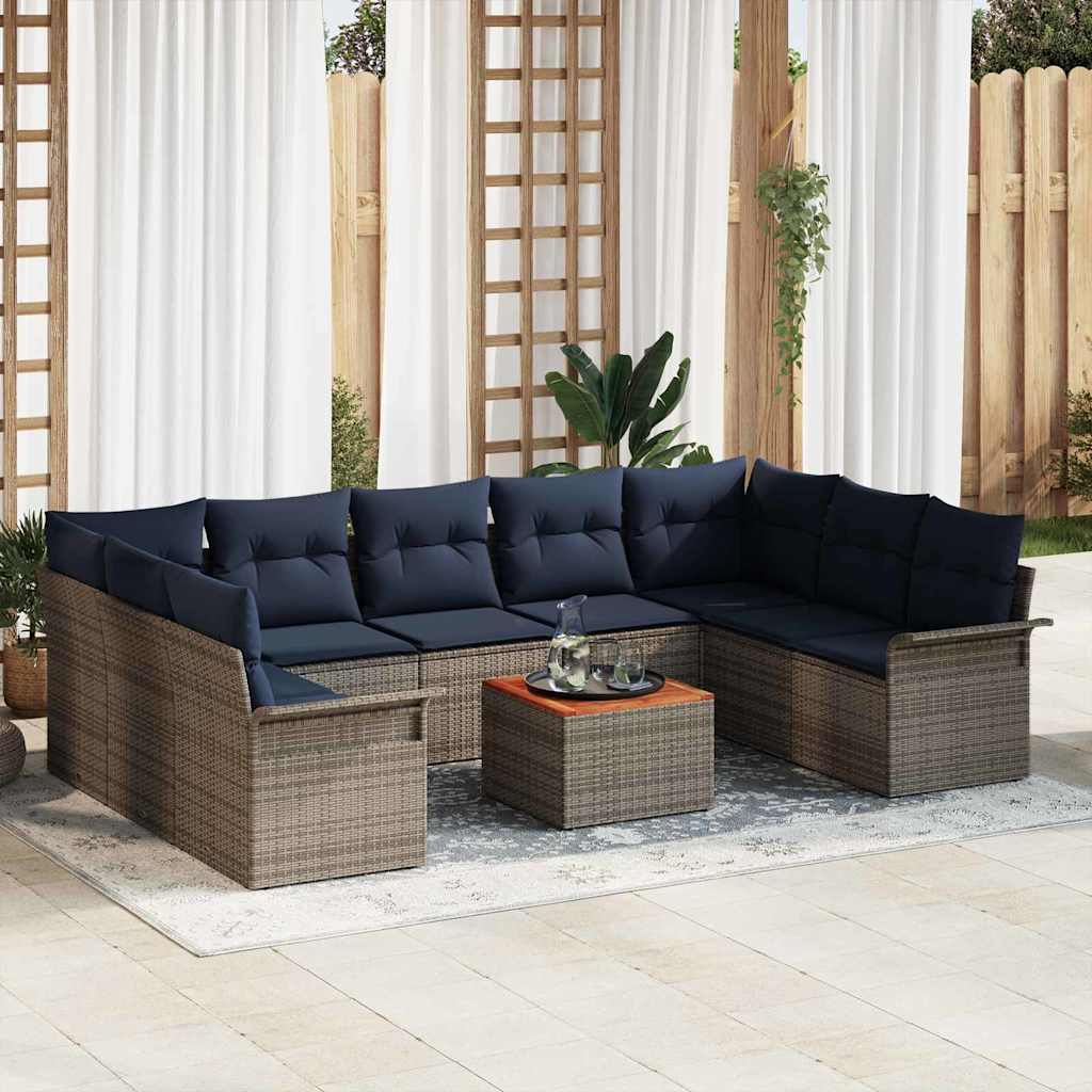 vidaXL Tuinbank Set met kussen 10 pcs Grijs poly rattan