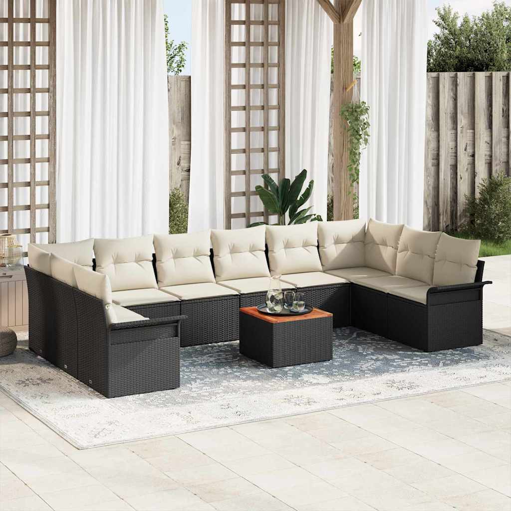 vidaXL Tuinbank Set met kussen 11 pcs Zwart poly rattan