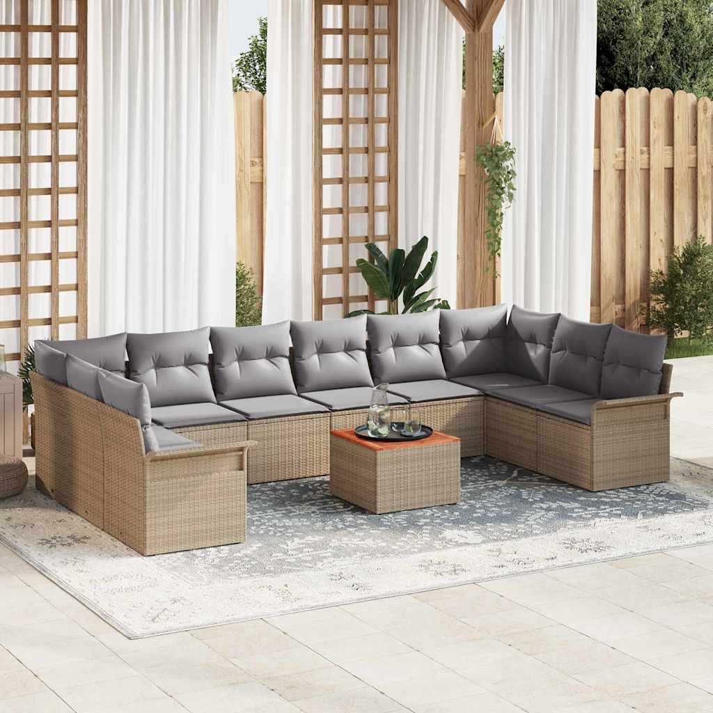 vidaXL Tuinbank Set met kussen 11 pcs Zwart poly rattan