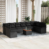 vidaXL Tuinbank Set met kussen 11 pcs Zwart poly rattan