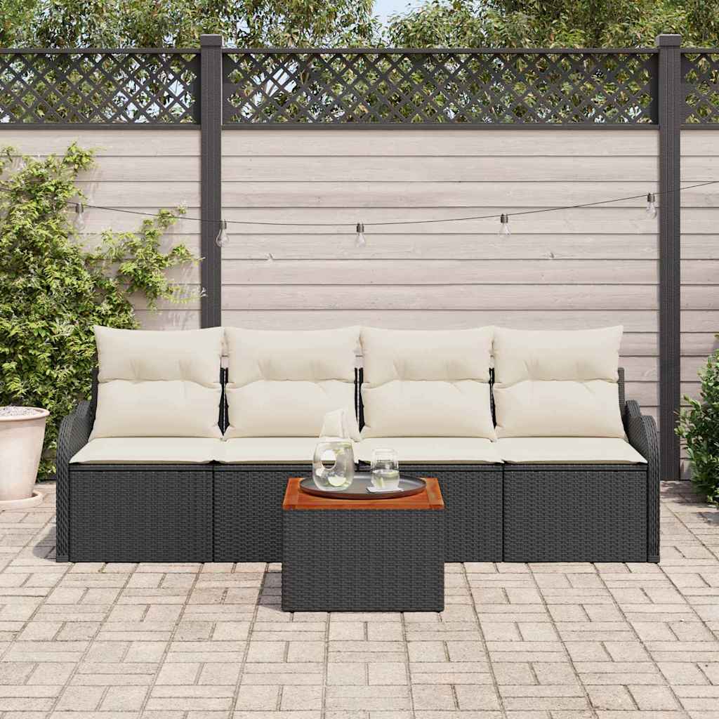 vidaXL Tuinbank Set met kussen 5 pcs Zwart poly rattan