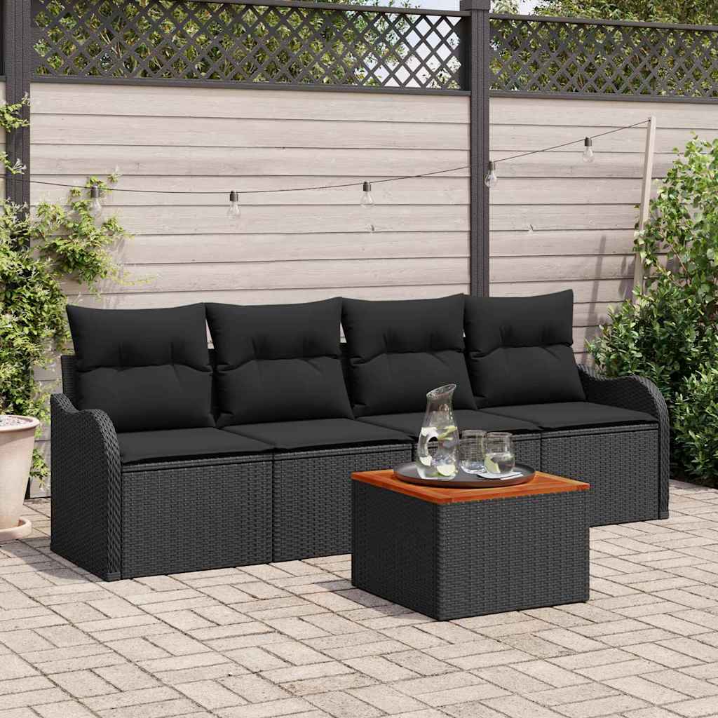 vidaXL Tuinbank Set met kussen 5 pcs Zwart poly rattan