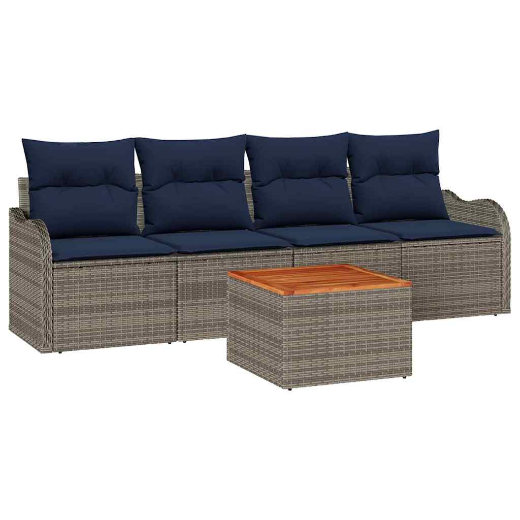 vidaXL Tuinbank Set 5 st Grijs poly rattan