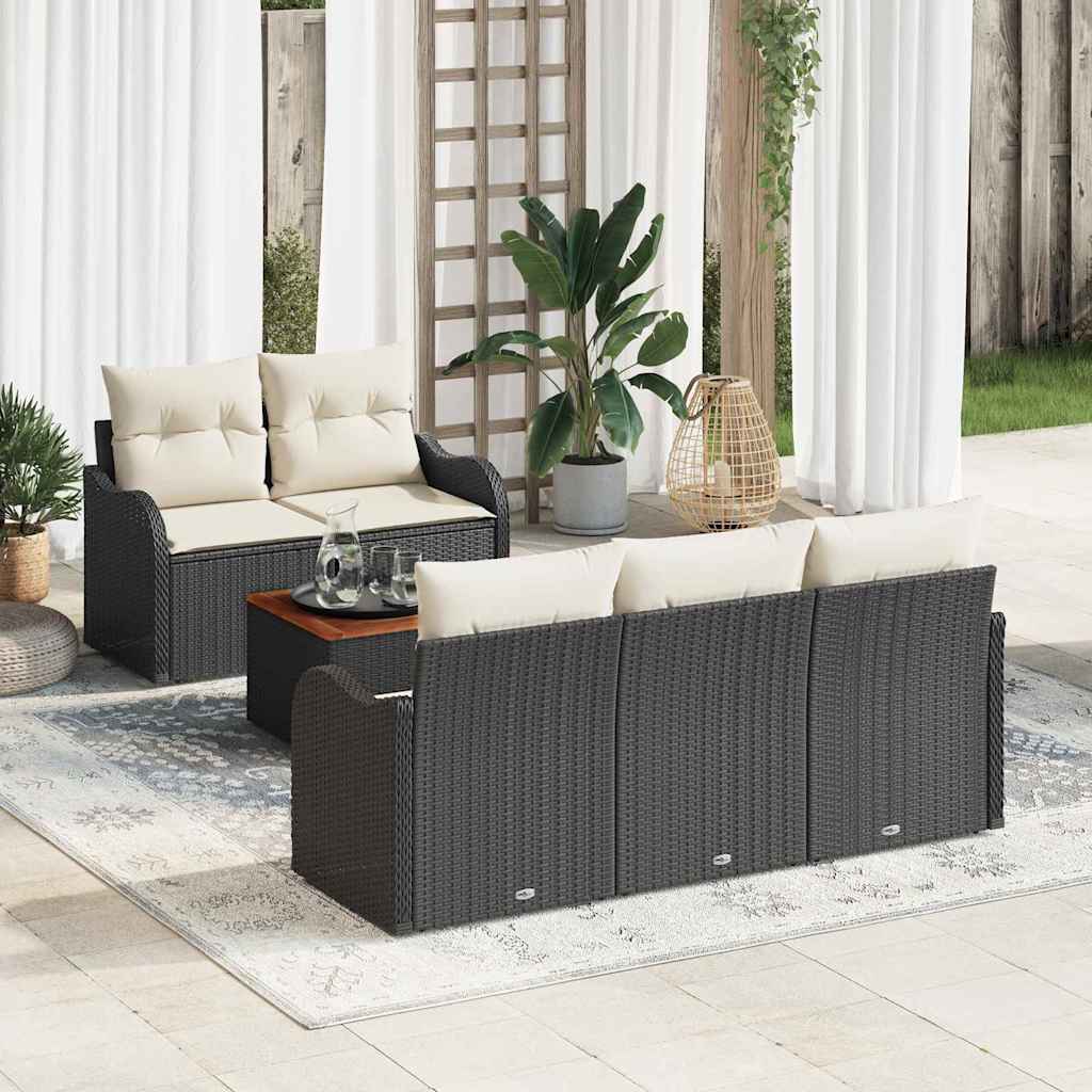 vidaXL Tuinbank Set met kussen 6 pcs Zwart poly rattan