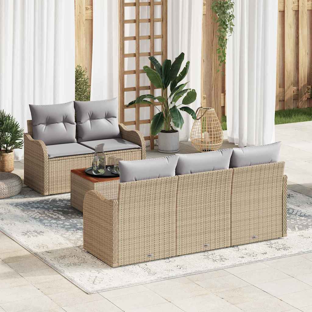 vidaXL Tuinbank Set met kussen 6 pcs Zwart poly rattan