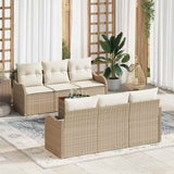 vidaXL Tuinbank Set met kussen 7 pcs Zwart poly rattan