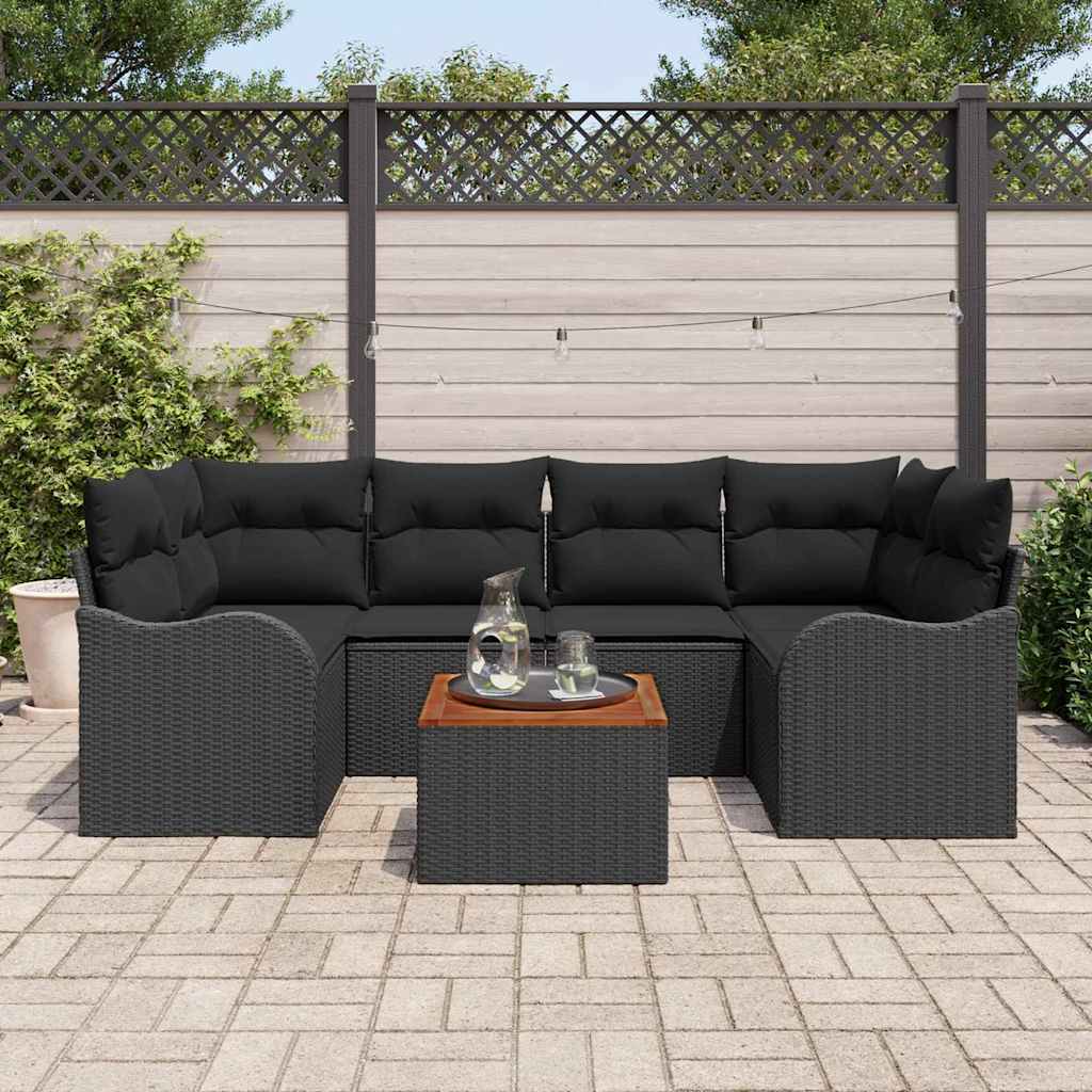 vidaXL Tuinbank Set met kussen 7 pcs Zwart poly rattan