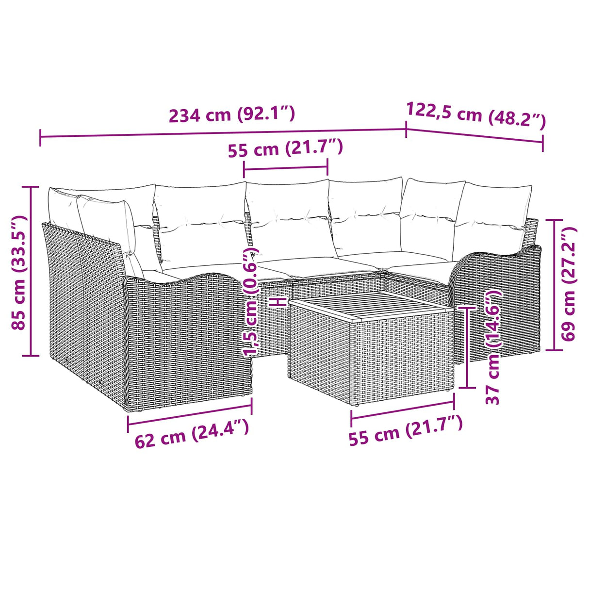 vidaXL Garden Sofa Set 7 pcs Grey poly rattan