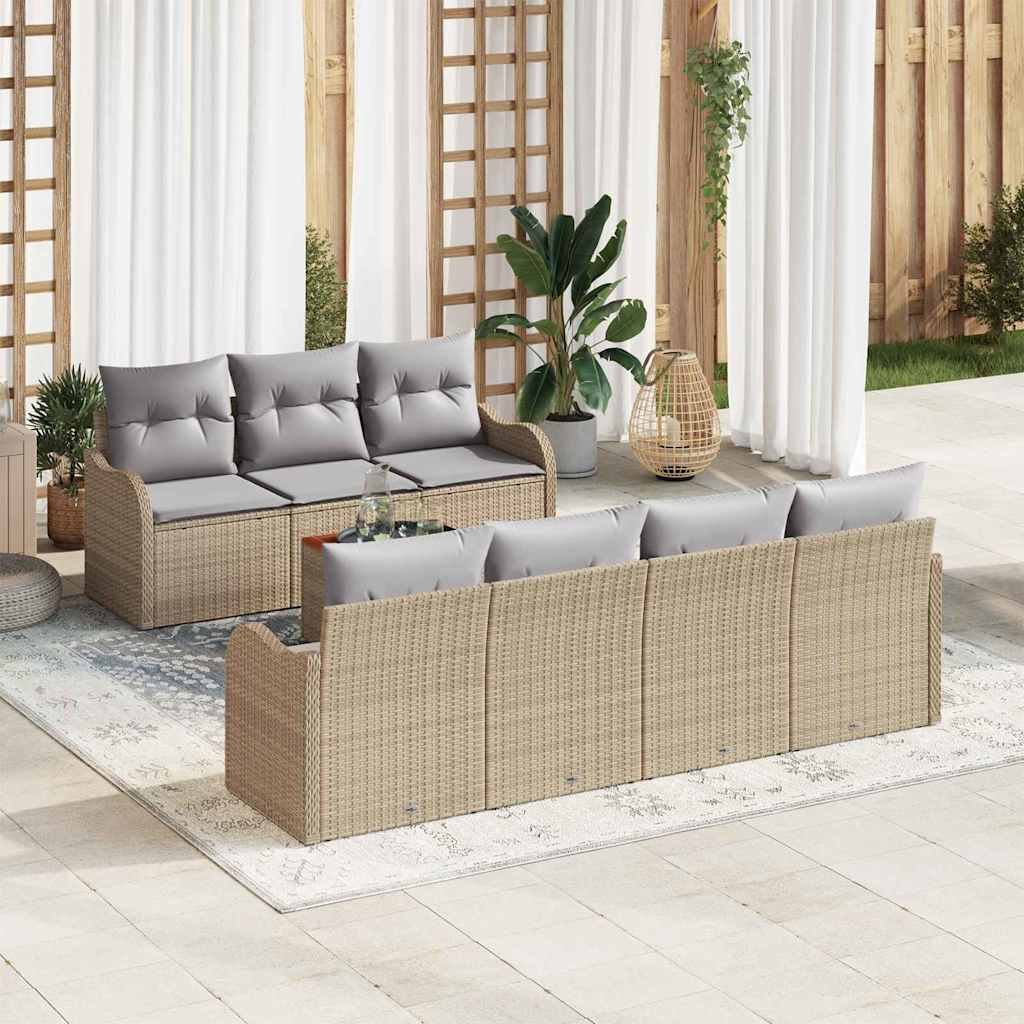 vidaXL Tuinbank Set met kussen 8 pcs Zwart poly rattan