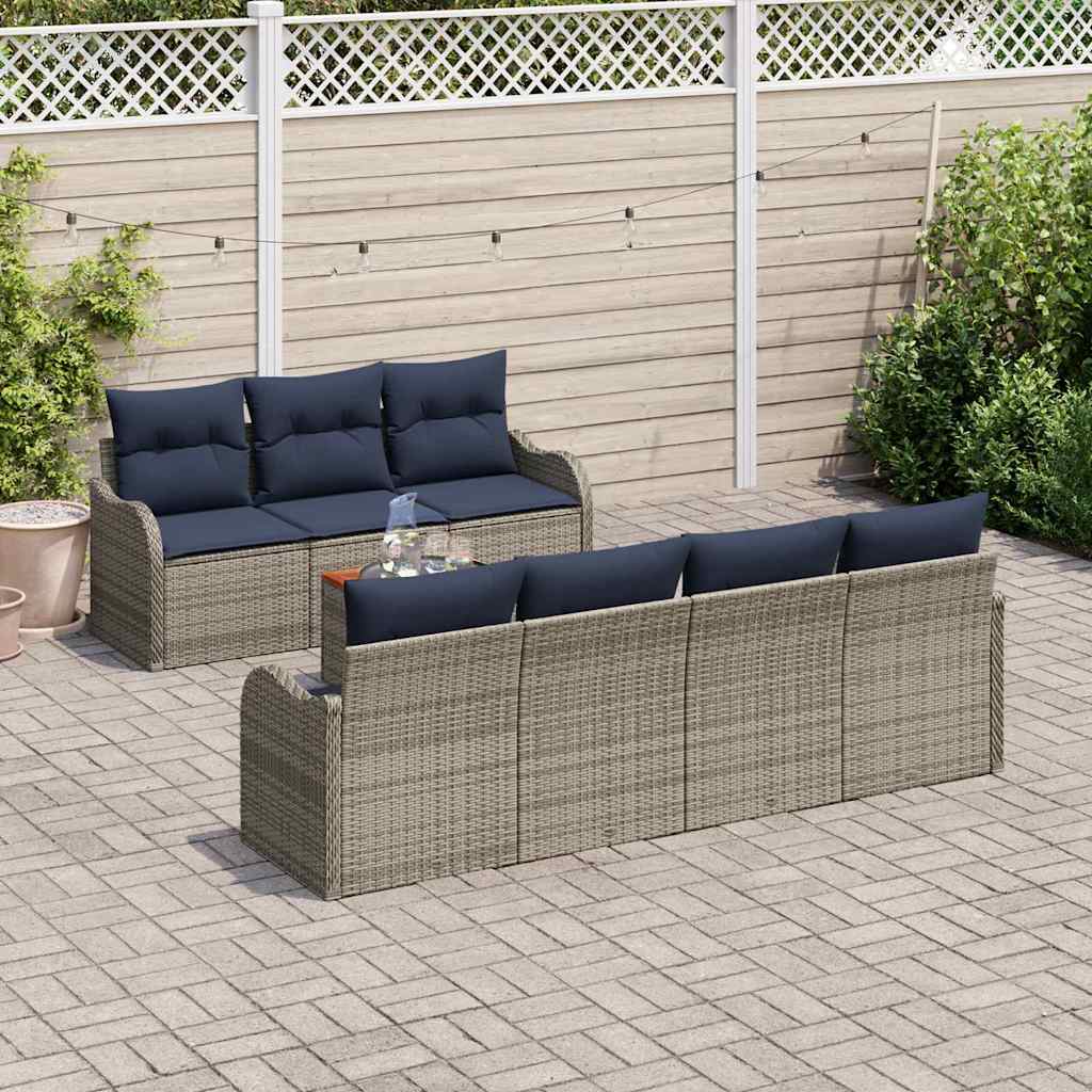 vidaXL Garden Bench Set 8 Pieces Grey Poly Rattan