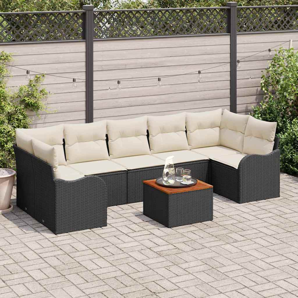 vidaXL Tuinbank Set met kussen 8 pcs Zwart poly rattan
