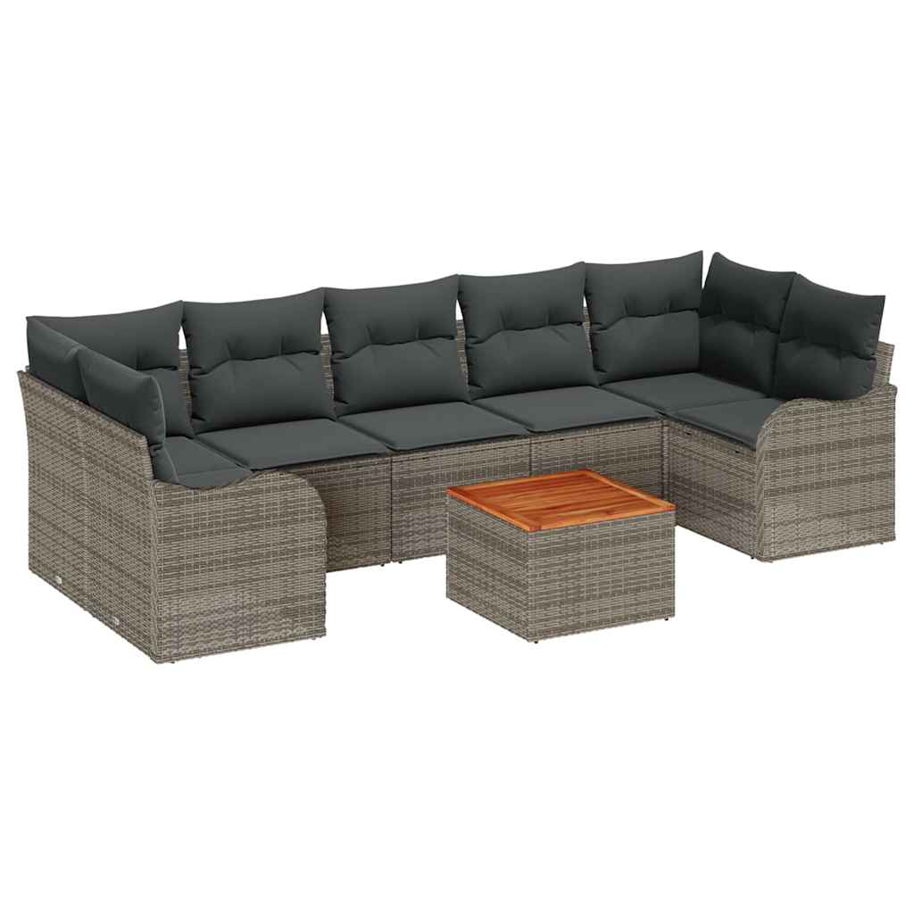 vidaXL Tuinbank Set met kussen 8 pcs Zwart poly rattan