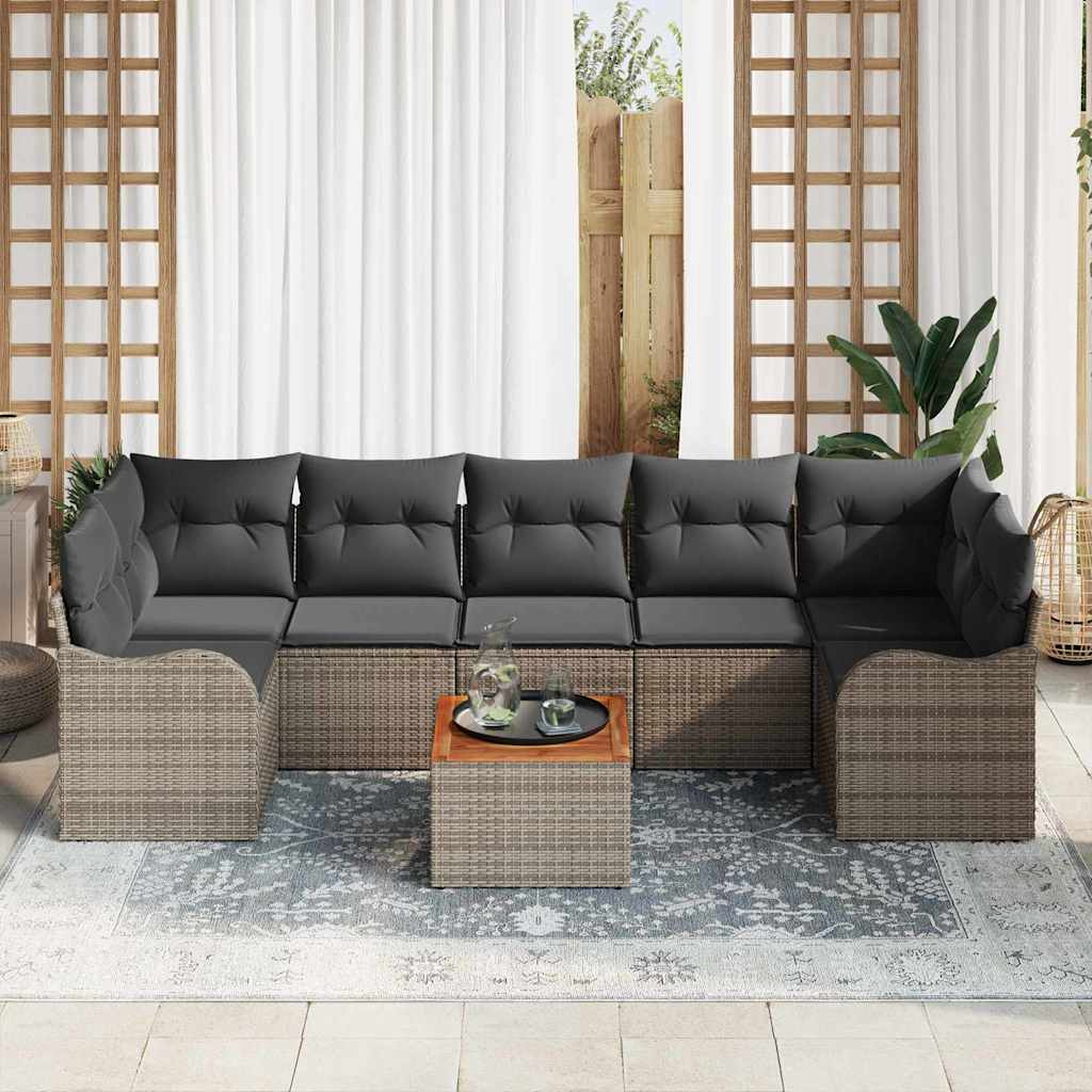 vidaXL Tuinbank Set met kussen 8 pcs Zwart poly rattan