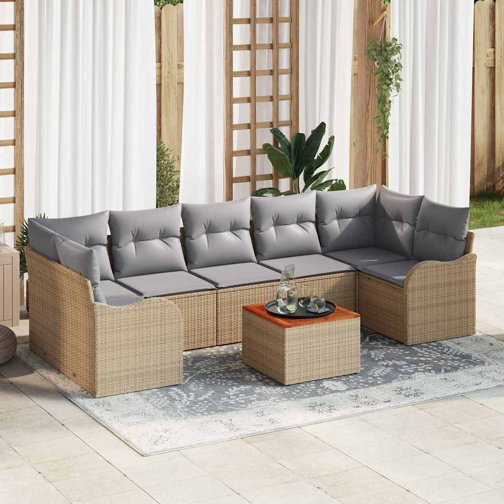 vidaXL Tuinbank Set met kussen 8 pcs Zwart poly rattan