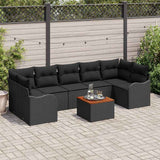 vidaXL Tuinbank Set met kussen 8 pcs Zwart poly rattan