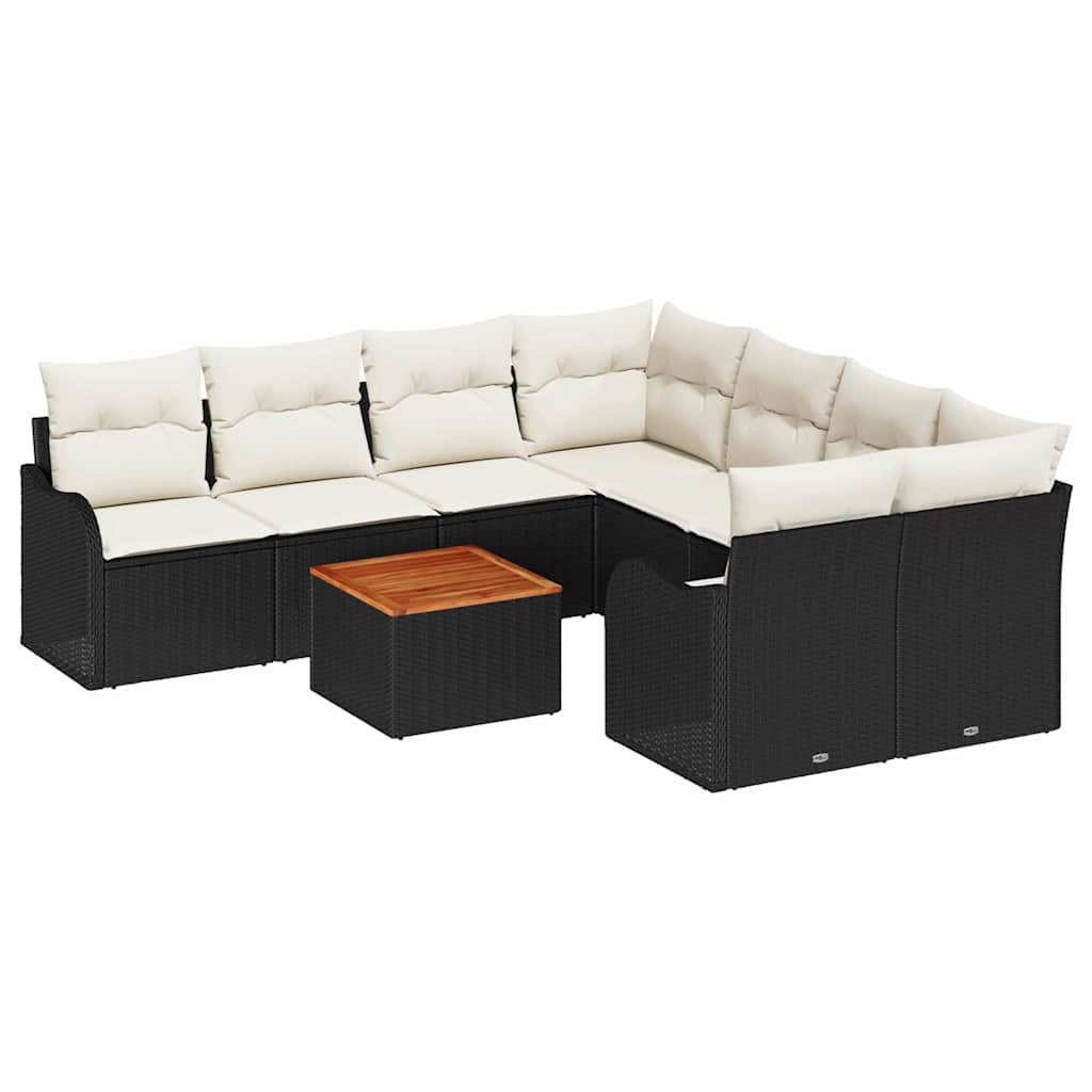 vidaXL Tuinbank Set met kussen 9 pcs Zwart poly rattan
