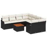 vidaXL Tuinbank Set met kussen 9 pcs Zwart poly rattan