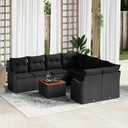 vidaXL Tuinbank Set met kussen 9 pcs Zwart poly rattan