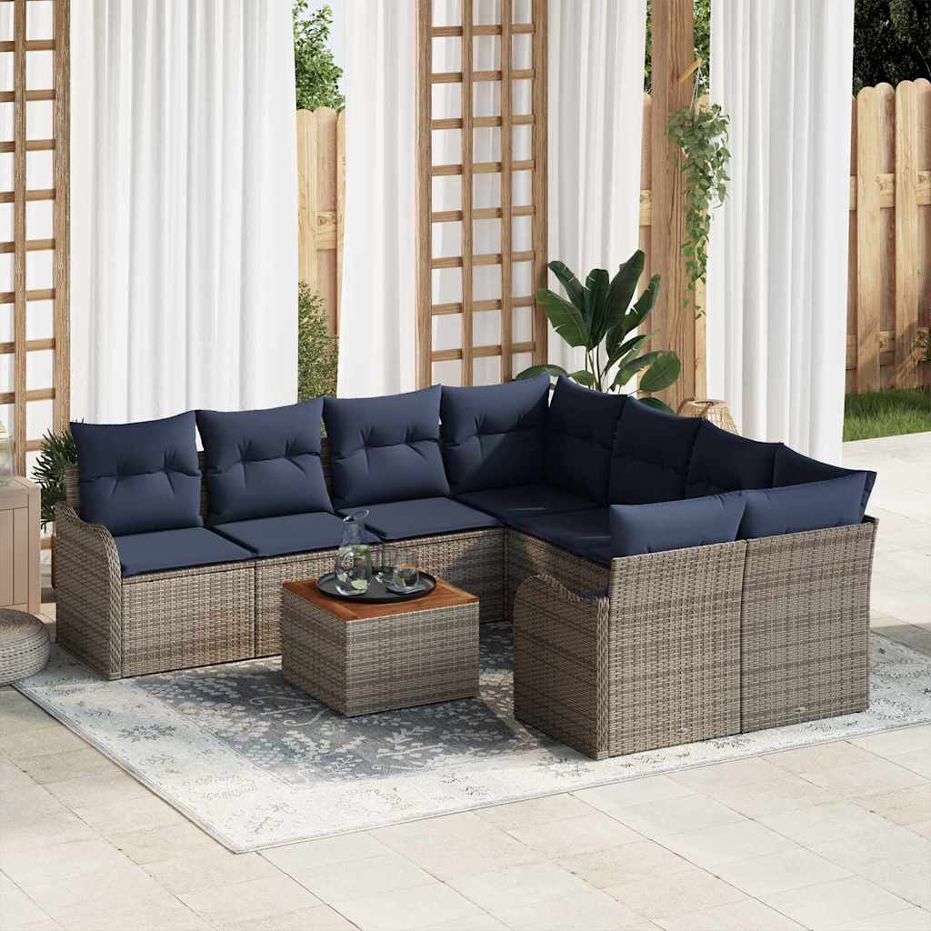 vidaXL Tuinbank Set 9 st Grijs poly rattan