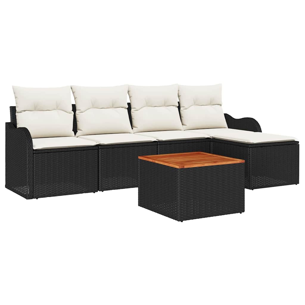 vidaXL Tuinbank Set met kussen 6 pcs Zwart poly rattan