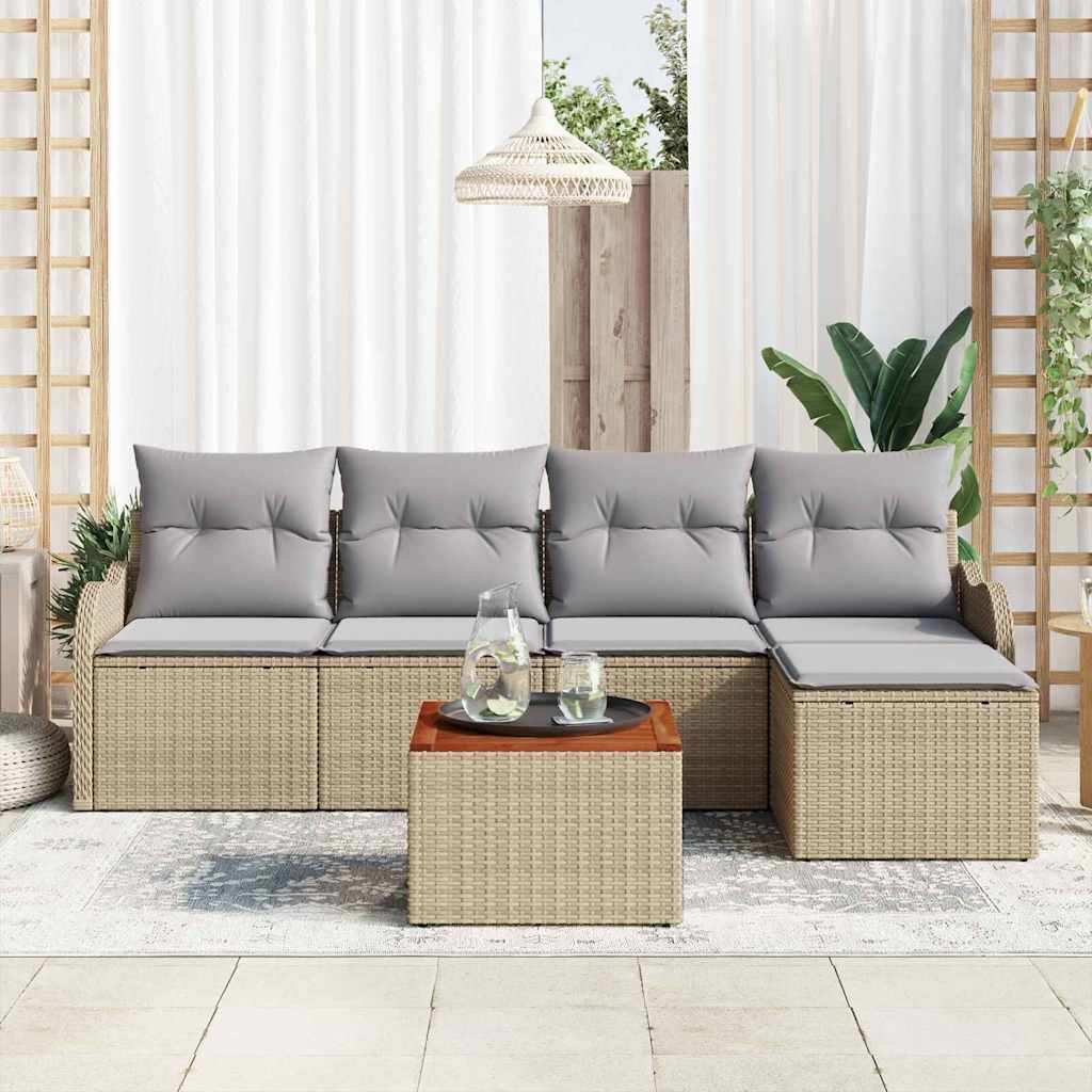 vidaXL Tuinbank Set met kussen 6 pcs Zwart poly rattan