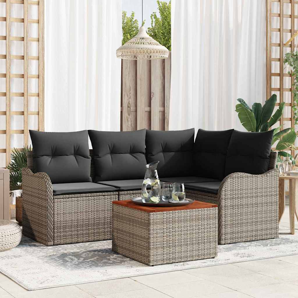 vidaXL Tuinbank Set met kussen 5 pcs Zwart poly rattan