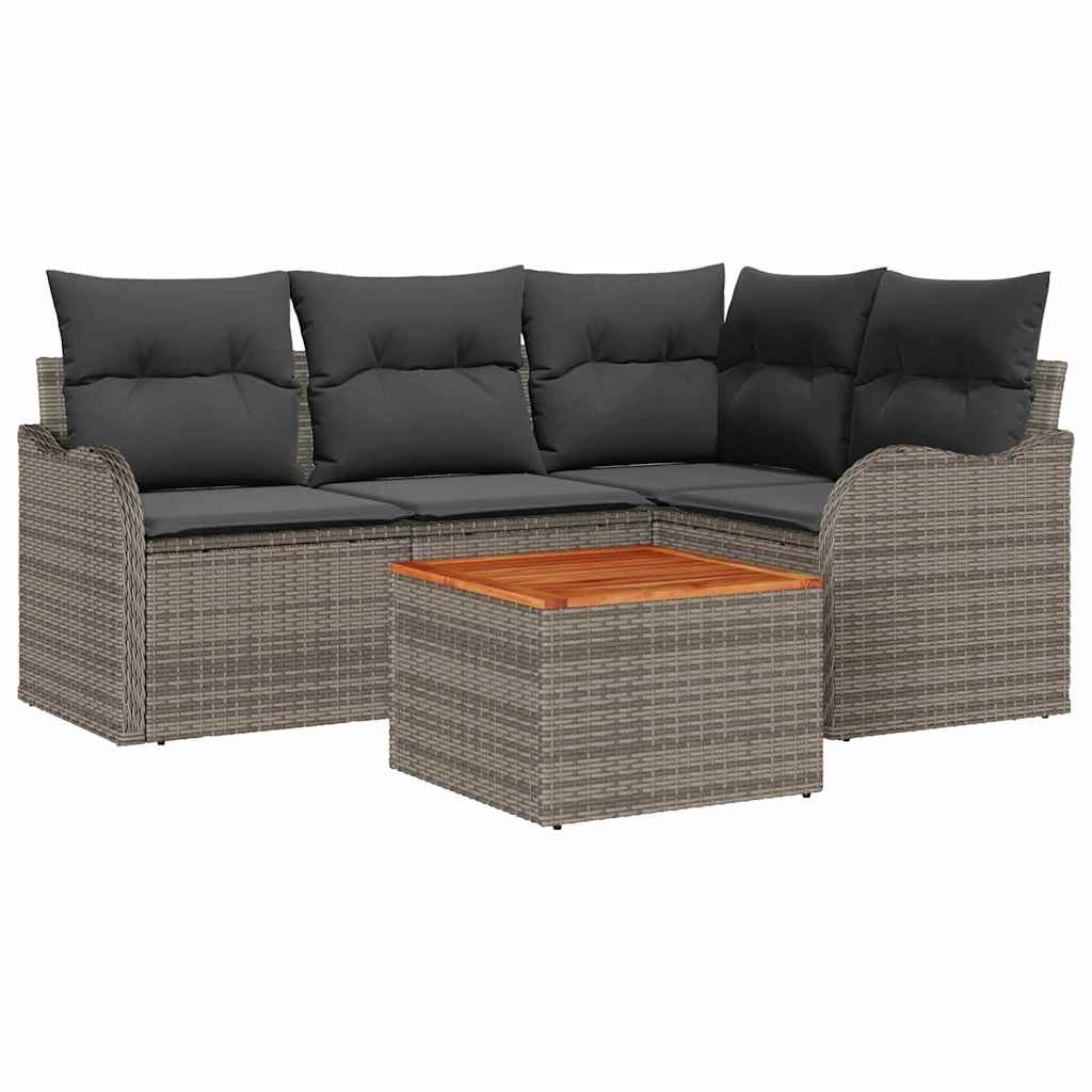 vidaXL Tuinbank Set met kussen 5 pcs Zwart poly rattan