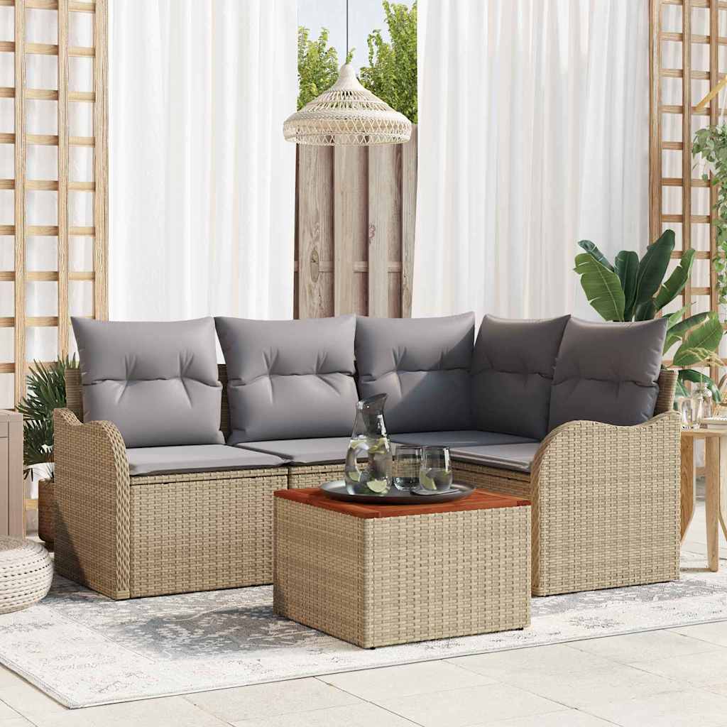 vidaXL Tuinbank Set met kussen 5 pcs Zwart poly rattan